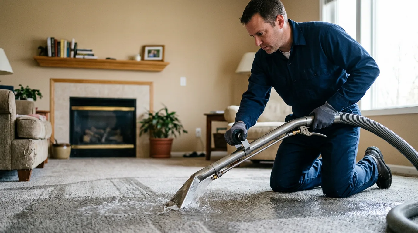 Water damage restoration technician working near Liberty, IN